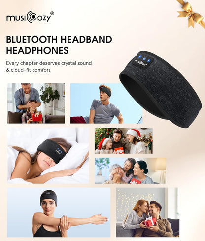 Sleep Headphones Bluetooth 5.4 Headband, Wireless Earphones Music Sleep Earbuds Sleeping Eye Mask with HD Stereo Speakers for Workout Running Travel Yoga, Ideal Gifts for Men Women(Black)