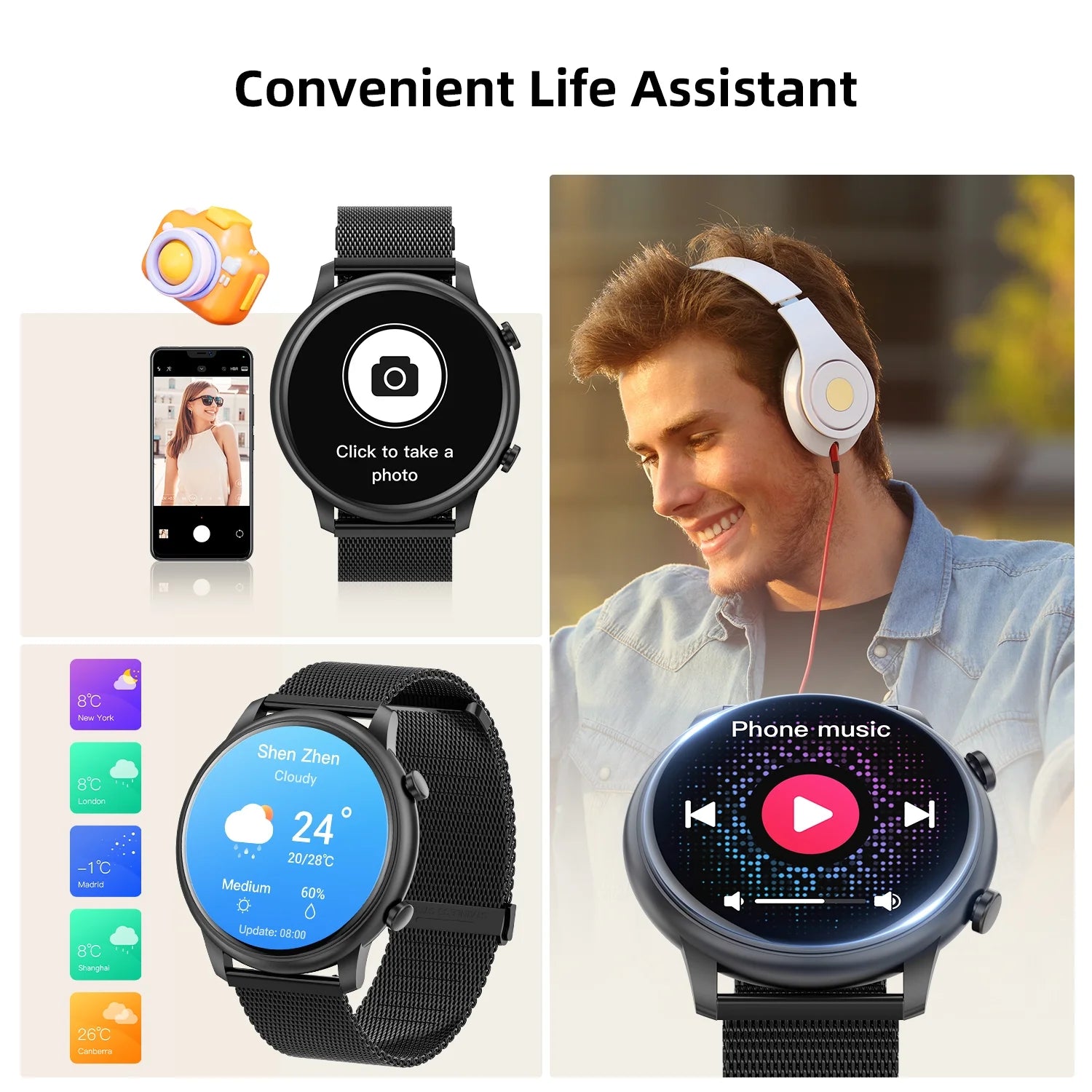 Men'S and Women'S Smartwatch 1.39-Inch, with Fitness Tracker/Wireless Call/Message Notification, Fits for Android and Iphone Devices (Alloy Black)
